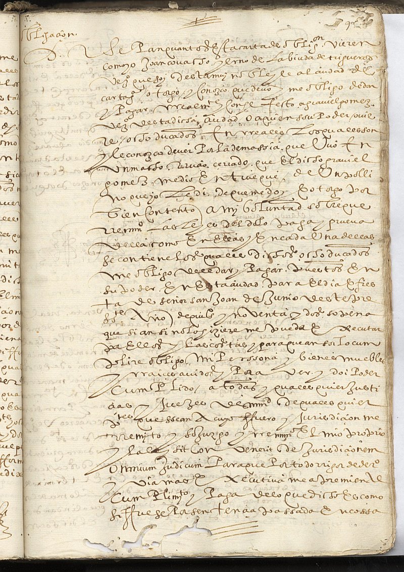 Obligación de Juan Covacho, yerno de la viuda de Trigueros, a favor de Gabriel Gómez, ambos vecino de Cartagena.